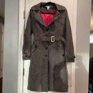 Women's Black and White Polka Dot Trench Coat
